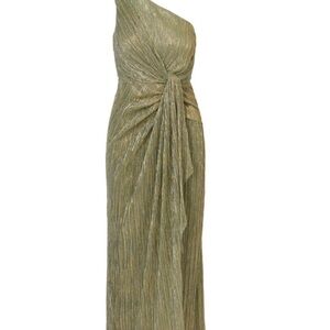 ADRIANNA PAPELL Stardust Pleated Drappes One-Shoulder Gown